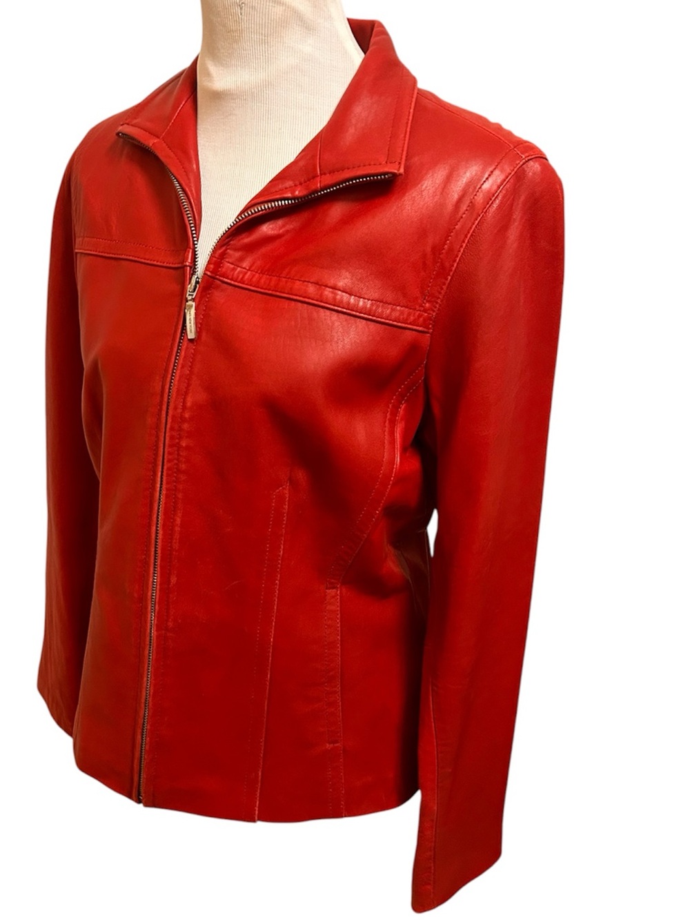 Jones New York Women’s Red Leather Jacket Preppy Edgy Sleek Y2K 90’s Size Large